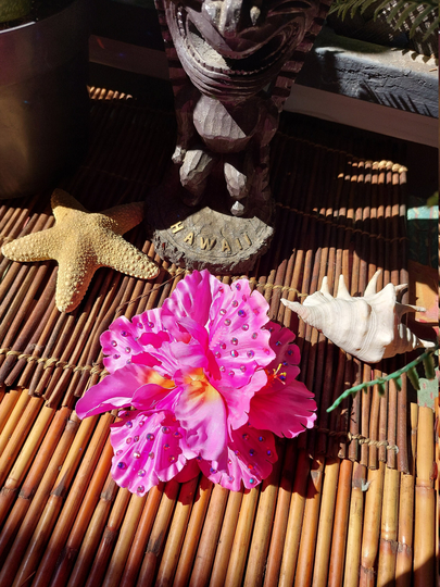 Gorgeous Pink Wild Iris Hair Flower , Tropical Silk Flowers, With Swarovski, , Aloha Hawaii Hibiscus Luau Pinup Tiki Oasis