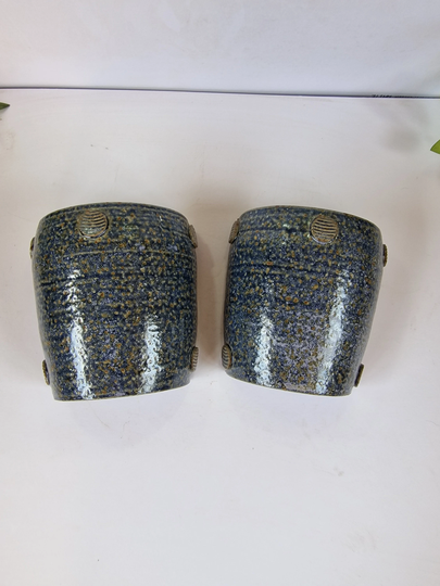 Wall Mounted Down-Light Sea Salt Blue Ceramic Shade. Pair Of Grey Decor Shades