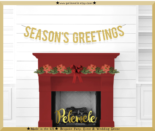 Glitter Seasons Greetings Banner - Christmas Garland, Banner, Merry Bunting, Decorations, Party