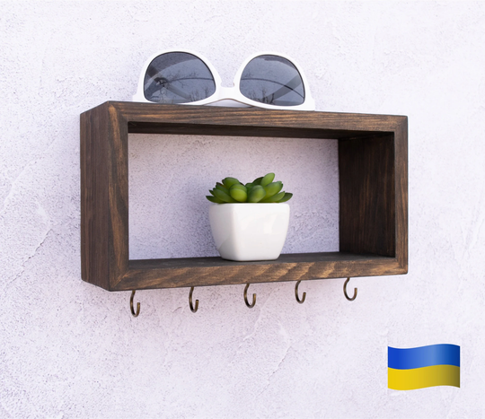 Entryway Mail Key Organizer, Wood Floating Shelf, Key Holder With Rack Modern