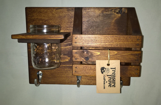 Wall Organizer - Key Hanger, Mail Holder, Mason Jar Entryway Storage Decor Stained Early American