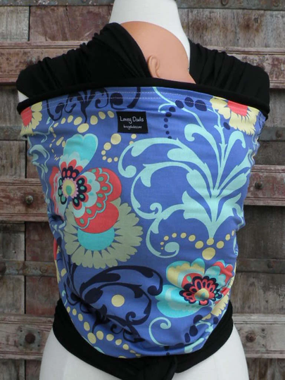 Organic Cotton Baby Sling Wrap Carrier-Paradise On Black-Newborn Through Toddler - Dvd Included