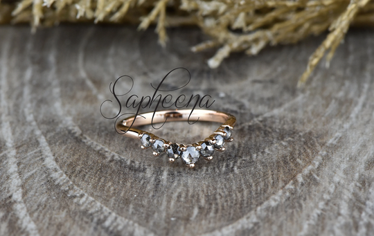 Diamond Wedding Band, Salt Pepper Curved Tiara, Grey Gold Tiara Ring By Sapheena