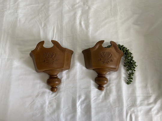Vintage Faux Wood Planters Set Of 2