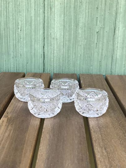Set Of 4 Round, Cut Glass Salt Cellars