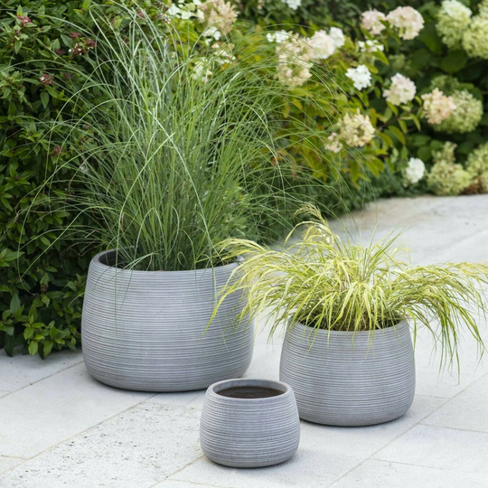 Grey Round Ridged Fibre Clay Planter Frost Proof Rustic Coates Outdoor Plant Pot, Outdoors Garden Planter, Extra Large Inside Or Out