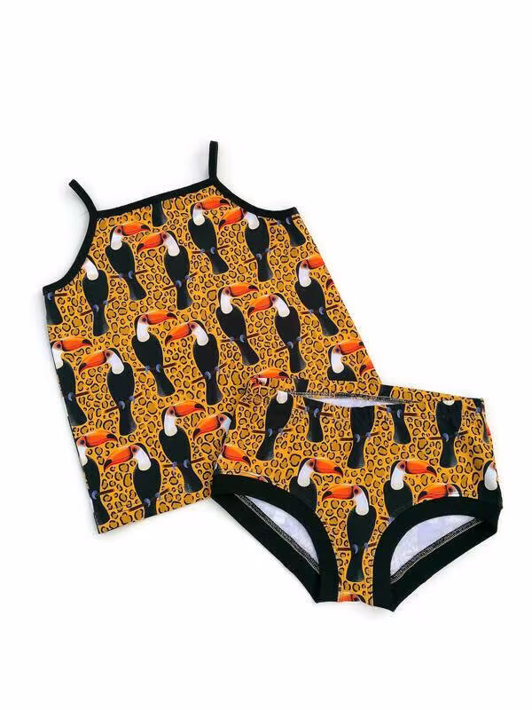 Organic Cami Vest Set For Children 18 Mths To 14 Years, Toucans & Leopard Print, Cotton Pants, Beach Wear, Summer Outfit