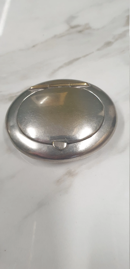 Antique Silver Plate Small Oval Compact Powder Case