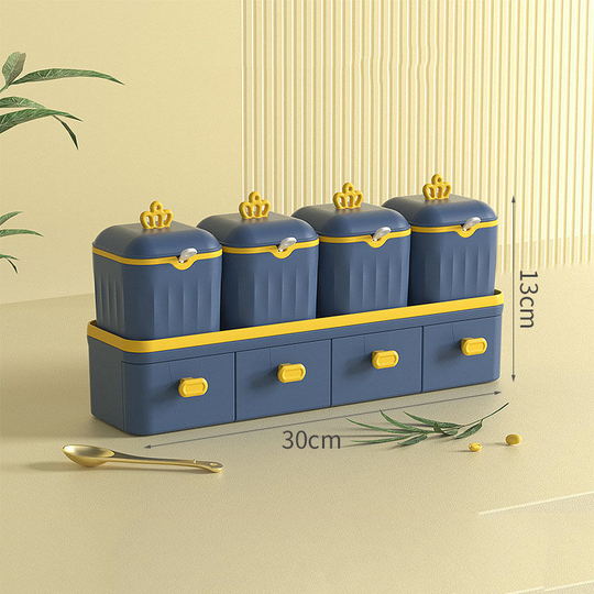 Seasoning Box, Kitchen Supplies, Household Seasoning Jar, Multi-drawer, Blue - Muff