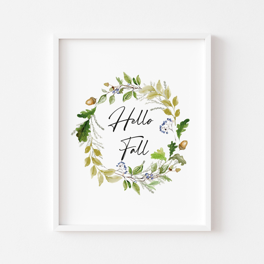 Fall Print, Hello Wreath Unframed Print, |Autumnal Prints|Autumn Decor|Seasonal Prints|Wall Art|Watercolour|Fall|Floral