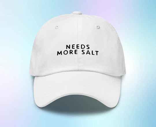 Needs More Salt Hat, Gift, Baseball Funny Lover, Cook Chef Gifts, Adjustable Embroidered Cap