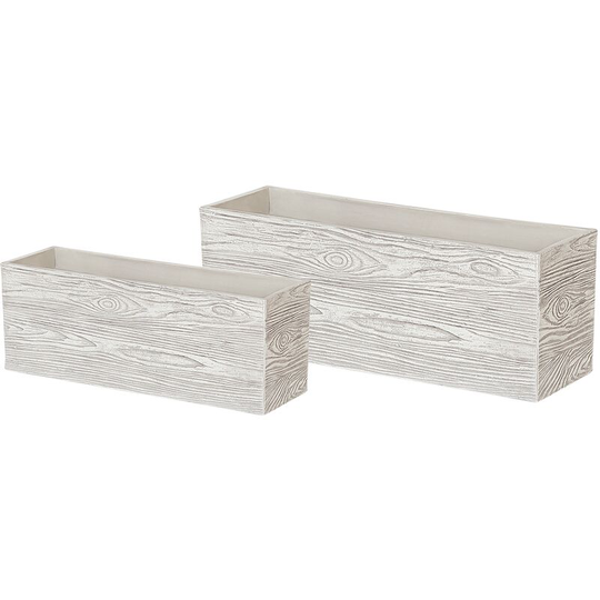 Beliani - Set of 2 Modern Outdoor Indoor Flower Pots Light Wood Fibre Clay Rectangular Paos - White