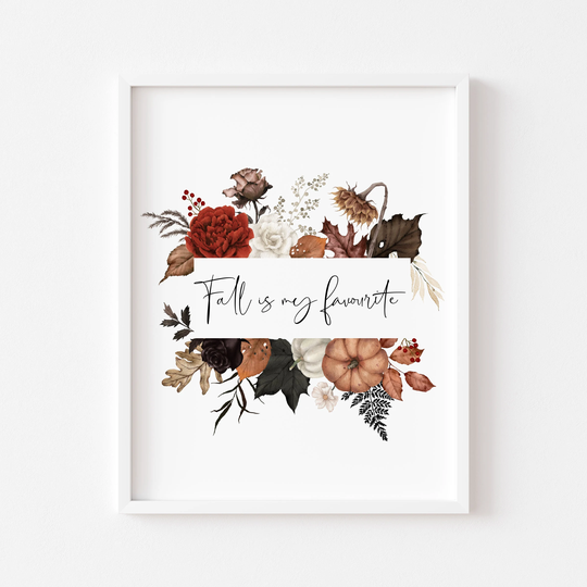 Autumn Print, Fall Is My Favourite Floral Wreathe Unframed Print|Autumn Decor|Seasonal Prints|Wall Art|Fall Prints|Fall Faves