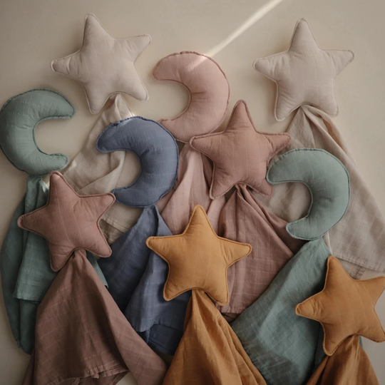 Lovey Star Moon Cuddle Cloth - 100 % Organic Lune Etoile Doudou Blankie Mushie Baby Gift Newborn Cadeau Bebe Soother Blanket Muslin