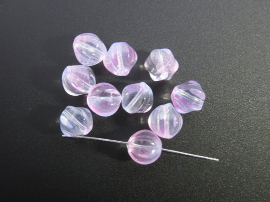 10 Lilac With Glitter Powder Flower Pumpkin Beads - Pieces 8.5 Mm X 8 Supply Diy Jewelry