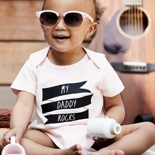 'Daddy/Mummy Rocks' Organic Cotton Babygrow Or Jumpsuit, Pink/Blue/Black