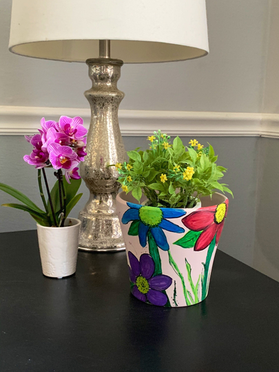 Pink Flower Pot/Summer Garden Gift/Painted Plant Pot