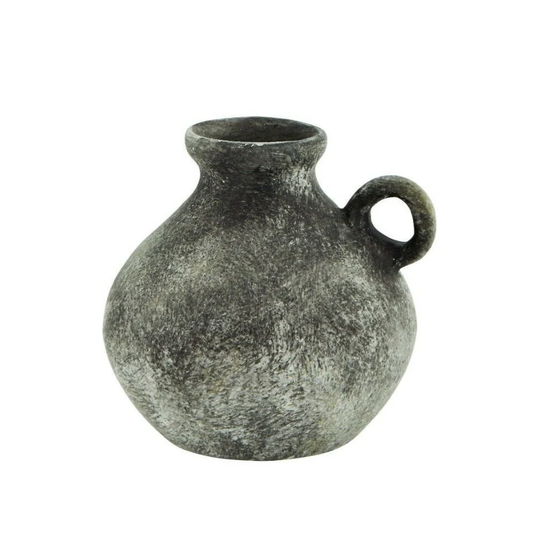 Mini Terracotta Vase With Handles - Small Rustic Black & Grey Pot Unique Modern Boho Dried Faux Flower Indoor Urn