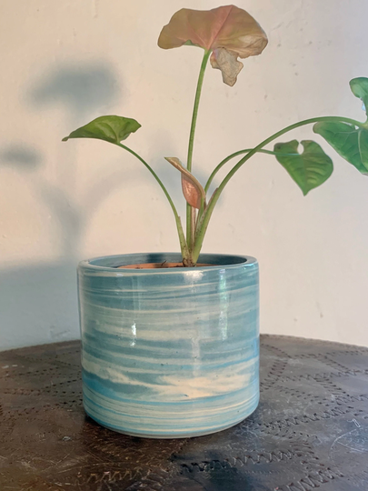 R I P L E Series Planter #13 - Wheel-Thrown Mini-Sized Planter, Agateware, One-Of-A-Kind