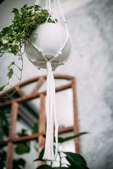 Minimalist Macrame Plant Hanger Gray White