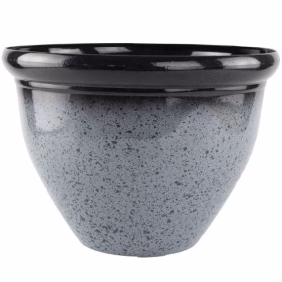 Ceramic Granite Look Grey Plastic Plant Pot 30cm Gloss 8.5L Round Garden Planter