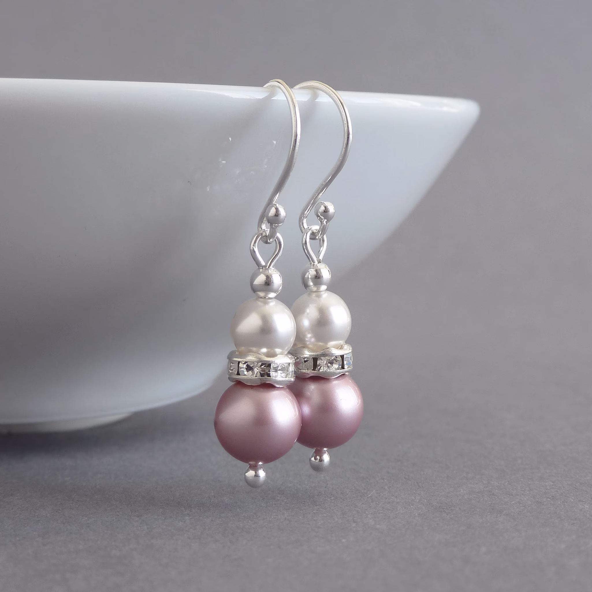 Dusky Pink Pearl Drop Earrings - Dusty Rose Bridesmaid Gifts Blush & White Bridal Party Powder Wedding Jewellery For Women
