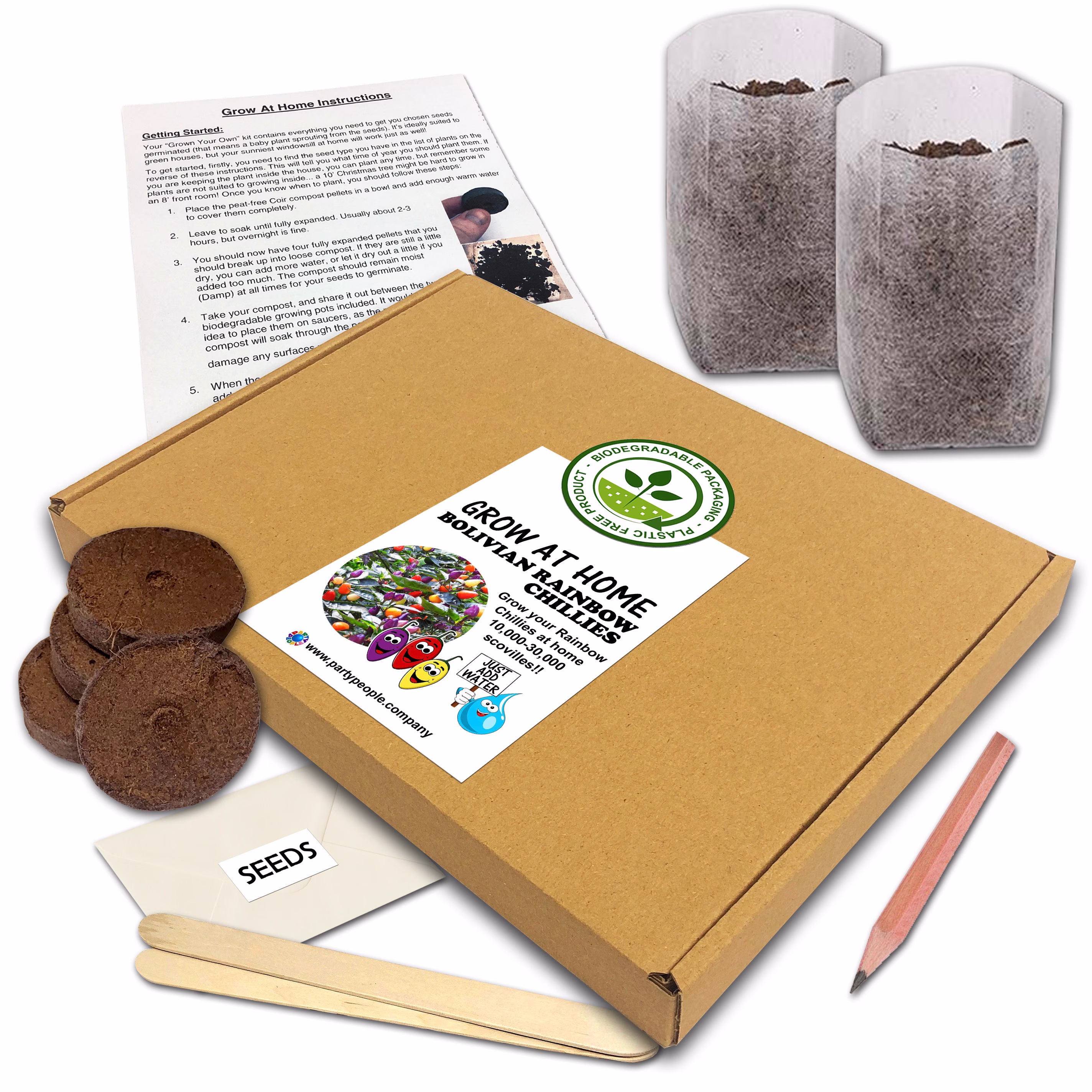 Grow Your Own Bolivian Rainbow Chilli Kit | Flat Pack At Home - Ideal Birthday Gift, Great Fathers Day Gift