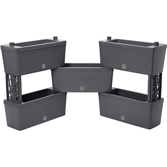 Brick - Kit of 5 modular planters for flower arrangements, herbs and vertical garden. Kit of 5 connectable planters 59cm. Grey color. Made in Italy