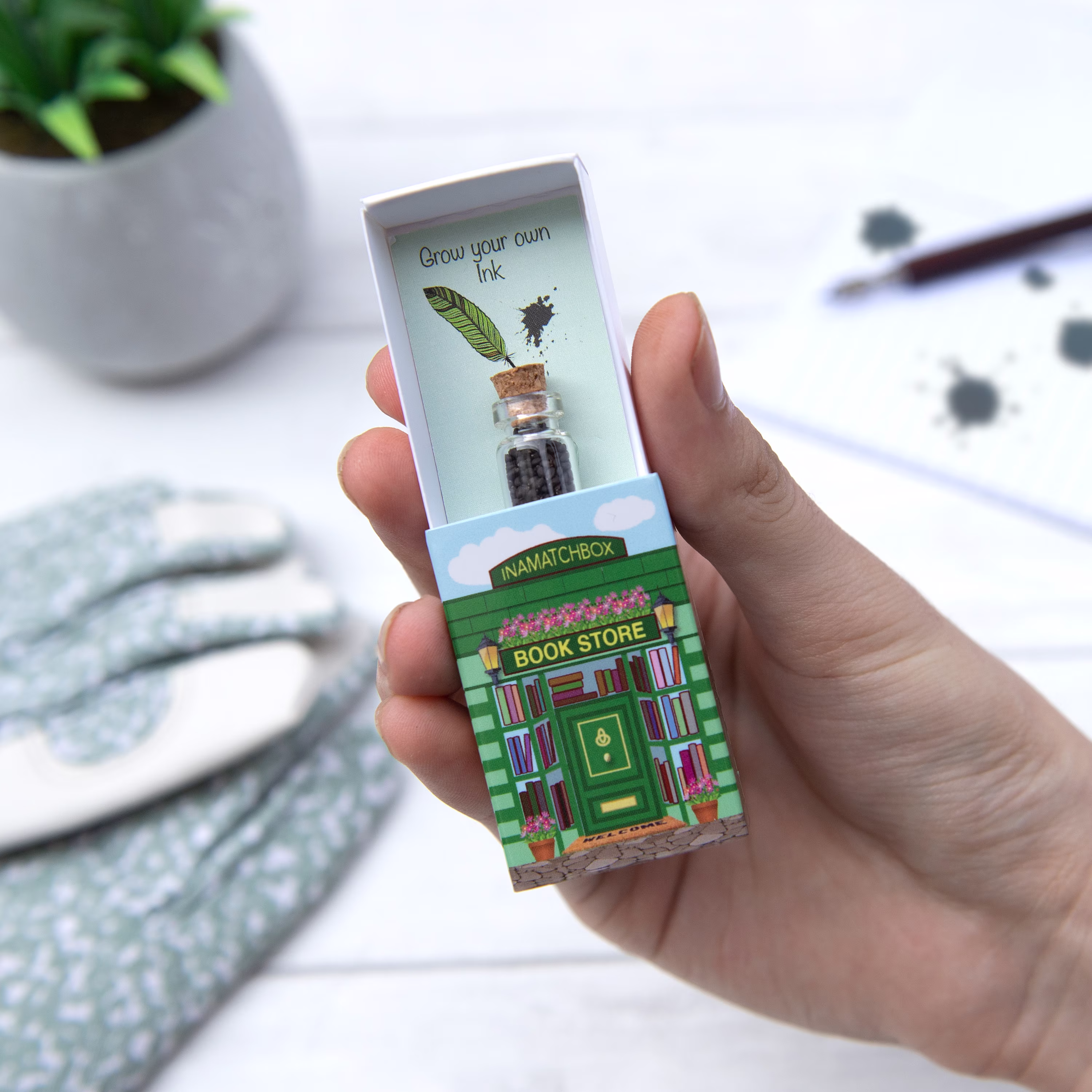Grow Your Own Ink Gift, Basil Kit, Miniature Village, Kids Stocking Filler, Secret Santa Stuffer