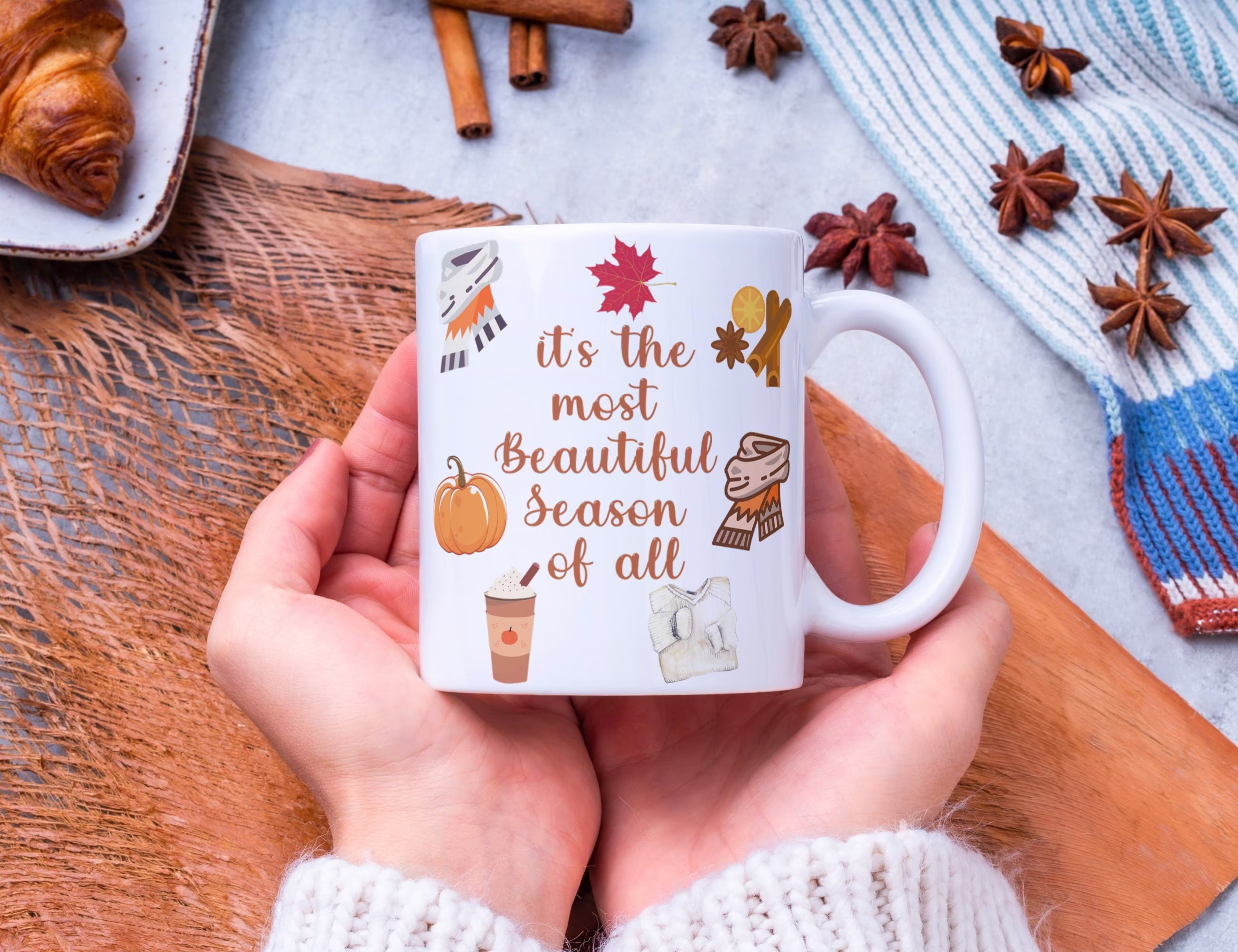 The Most Beautiful Season Of All Mug, Fall Pumpkin Autumn Coffee Mugs, Leaves Cup, Psl Mug