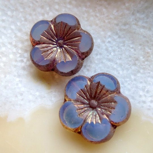 New Bronzed Moonstone Hibiscus . Czech Metallic Glass Flower Beads 21 Mm | 1 Bead Supplies For Jewelry Making