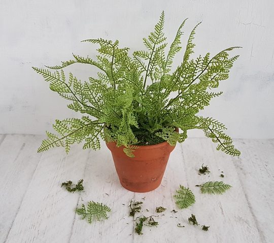 Large Green Fern Plant in Old Terracotta Pot Artificial Plants Faux Realistic Planter Clay Gift Home Decor