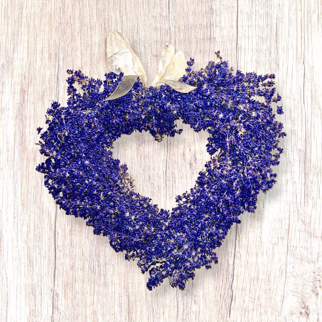 Organic Dried Lavender Heart Wreath, Shaped Wall Hanging, Blue Lavender, Floral Wedding Decorations