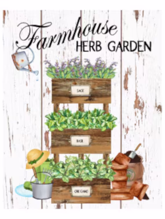 Vintage Grunge Wood Rustic Farmhouse Herb Garden Waterslide Decals Mis691