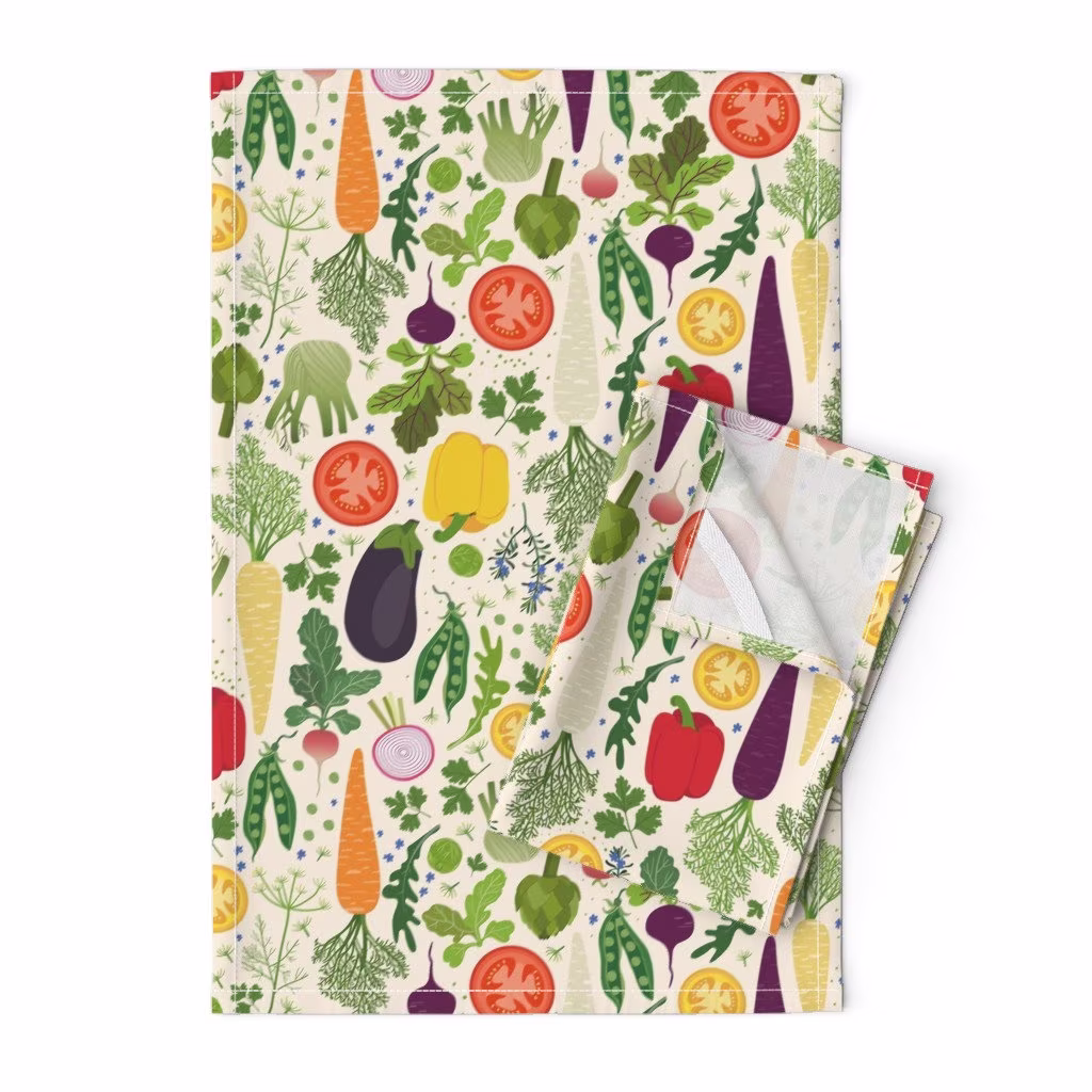 Seasonal Vegetable Tea Towels | Set Of 2 - My Veg Garden By Damaste Herb Linen Cotton Spoonflower