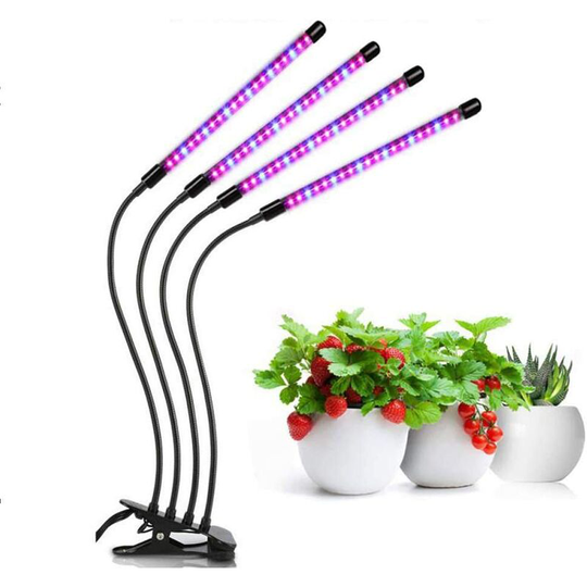 Led Plant Grow Light with Timing Function 3 Modes 9 Brightness 360° Adjustable for Indoor Plants Hydroponics Greenhouse Gardening (40W Four-Head)