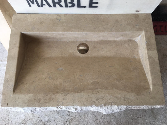 Travertine Rough Chiseled Finish Wall Mount Sink Marble Bathroom Powder Room Custom Vanity Top Ramp Drain
