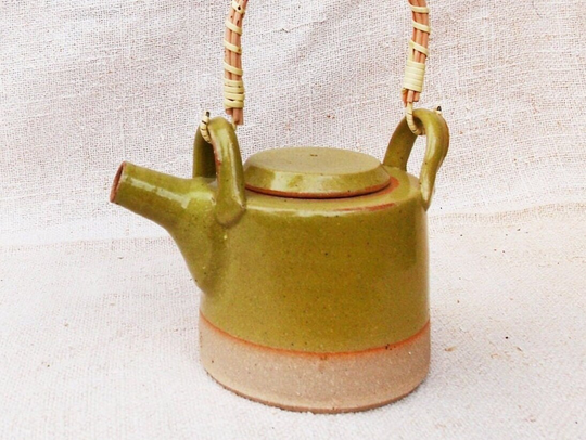 Ceramic Teapot in Yellow/Green, Handmade Stoneware - Modern Rustic Pottery
