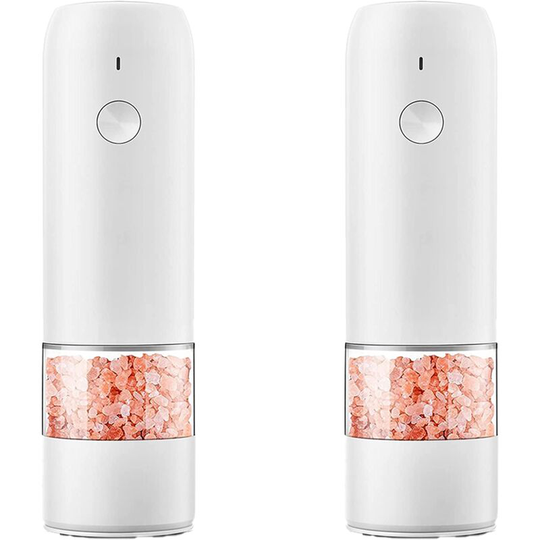 Fvbjd - Electric Pepper and Salt Grinder Set -Modern Style - Automatic Black Peppercorn & Sea Salt Spice Mill Set 2pcs white