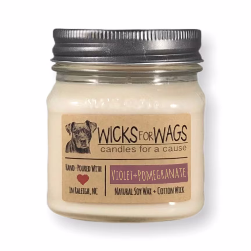 Violet + Pomegranate Soy Candle - Handmade 8Oz Mason Jar Scented Natural ~ Vegan Donation To Animal Rescue Group Included