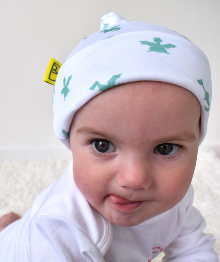 Personalised Organic Baby Hat, Our Funky Green Dragon Design