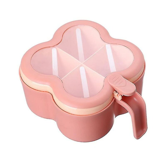 Grids Plastic Seasoning Box With Clear Lid Handle Spoons Spice Jar Container