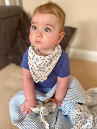 Organic Velour & Liberty Tana Lawn Slouchy Dribble Bib | Blue Theo