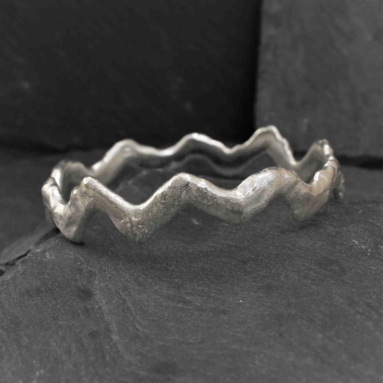 sterling Silver Organic Wave Bangle | One Of A Kind Bracelet Solid Hand Forged Rustic