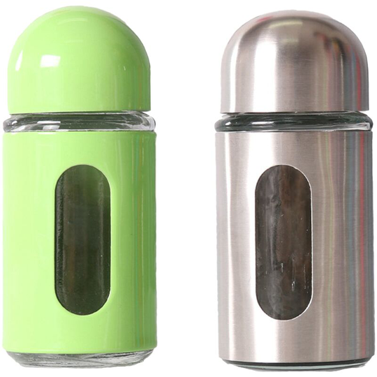 Stainless Steel Salt and Pepper Grinder Glass Pepper Mill Pepper Shaker Adjustable Coarseness green + stainless steel