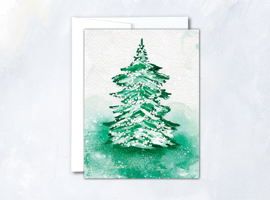 Holiday Tree Greeting Card | Sets Or Single Christmas Whimsical Seasonal Green Winter Season