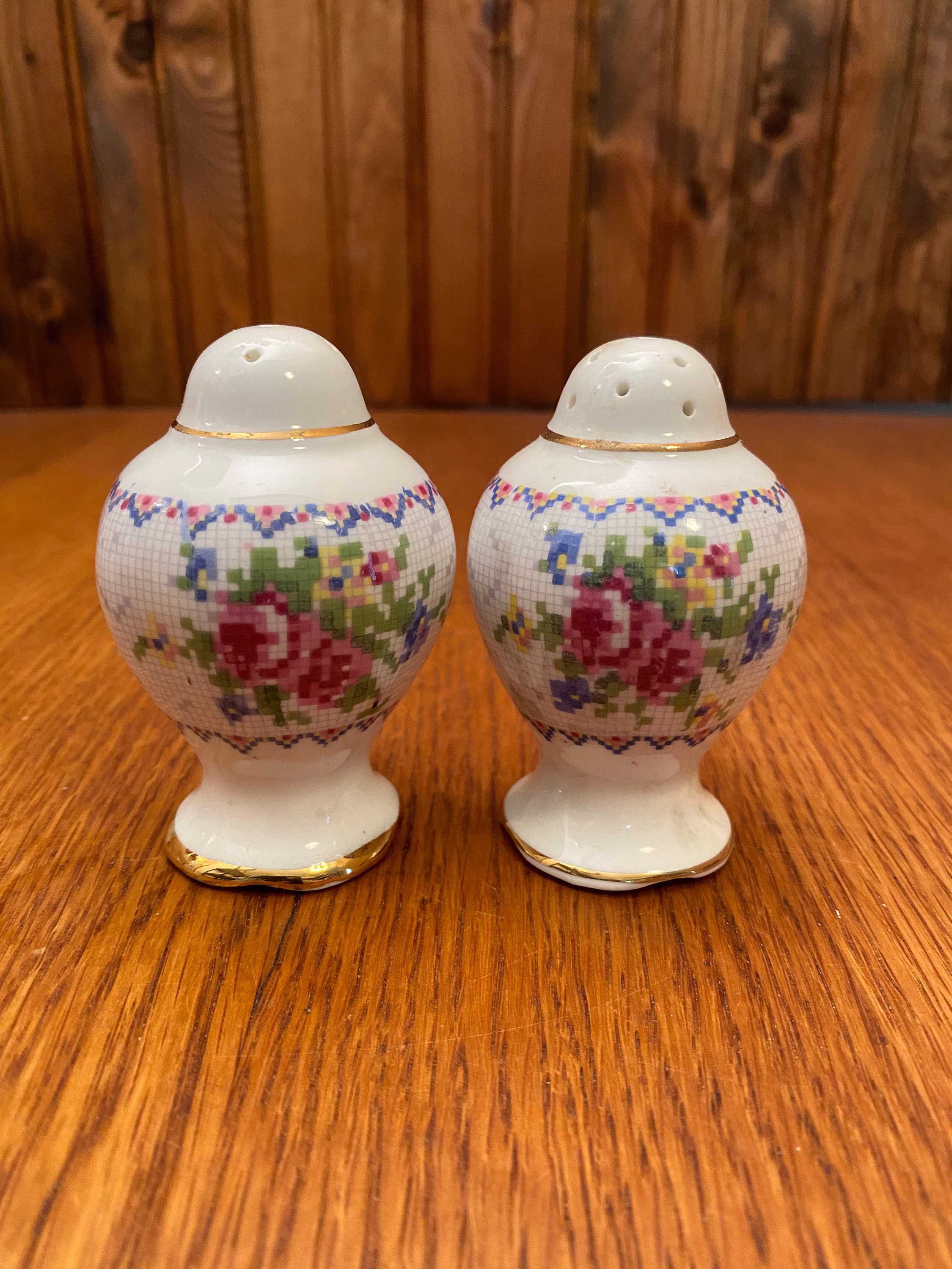Royal Albert Petit Point Bulbous Salt & Pepper Shakers Floral