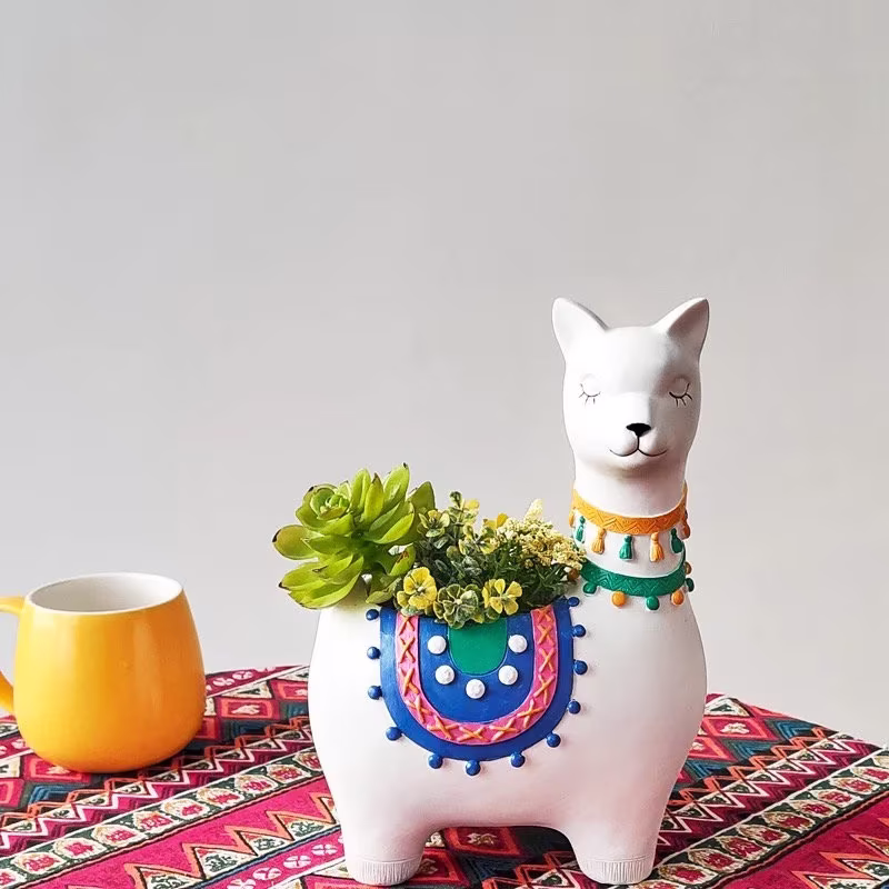 Alpaca Planter, Plant Pot, White, Animal Pot For Succulents Plants, Flower Ornament, Pen