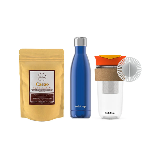 Solecup Cacao Gift Set - Raw Organic With Large & Reusable Water Bottle