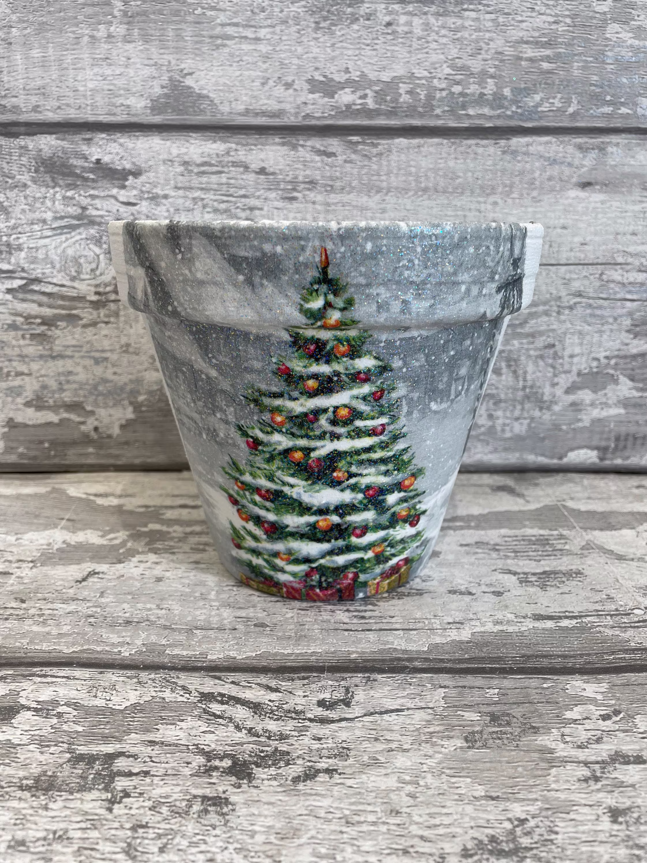 xmas Plant Pot, Christmas Glittery Finish, Tree Pot